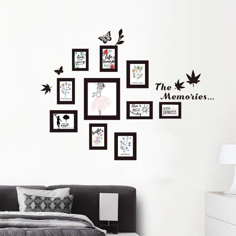 thovorrnl 10 Pcs Picture Frames Wall Decal The Memories Vinyl Stickers, Removable Photo Frame Butterflies Leaves Art DIY Sticker Mural for Bedroom Playroom Living Room Office Home Window Door Decoration - Image 3